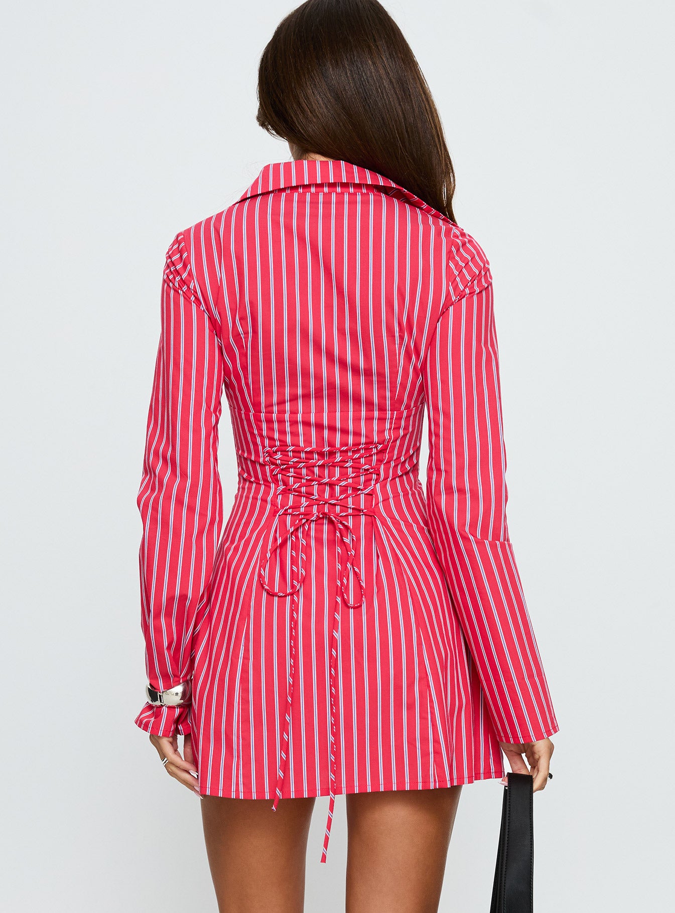princess polly red striped dress Tawni Long Sleeve Shirt Mini Dress Red Stripe