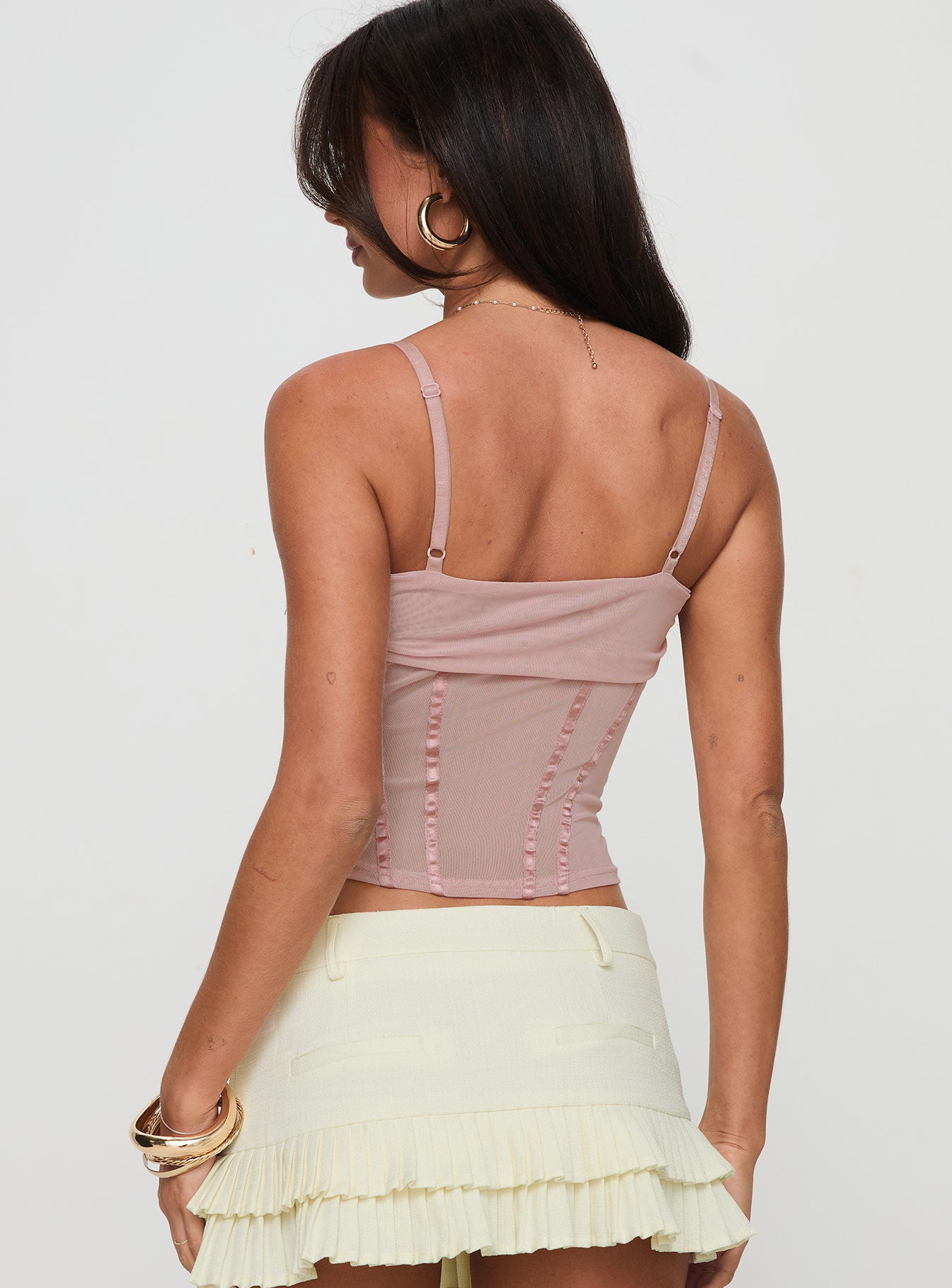 back view of model wearing Princess Polly Iconic Cami Pink Sleeveless Sweetheart 