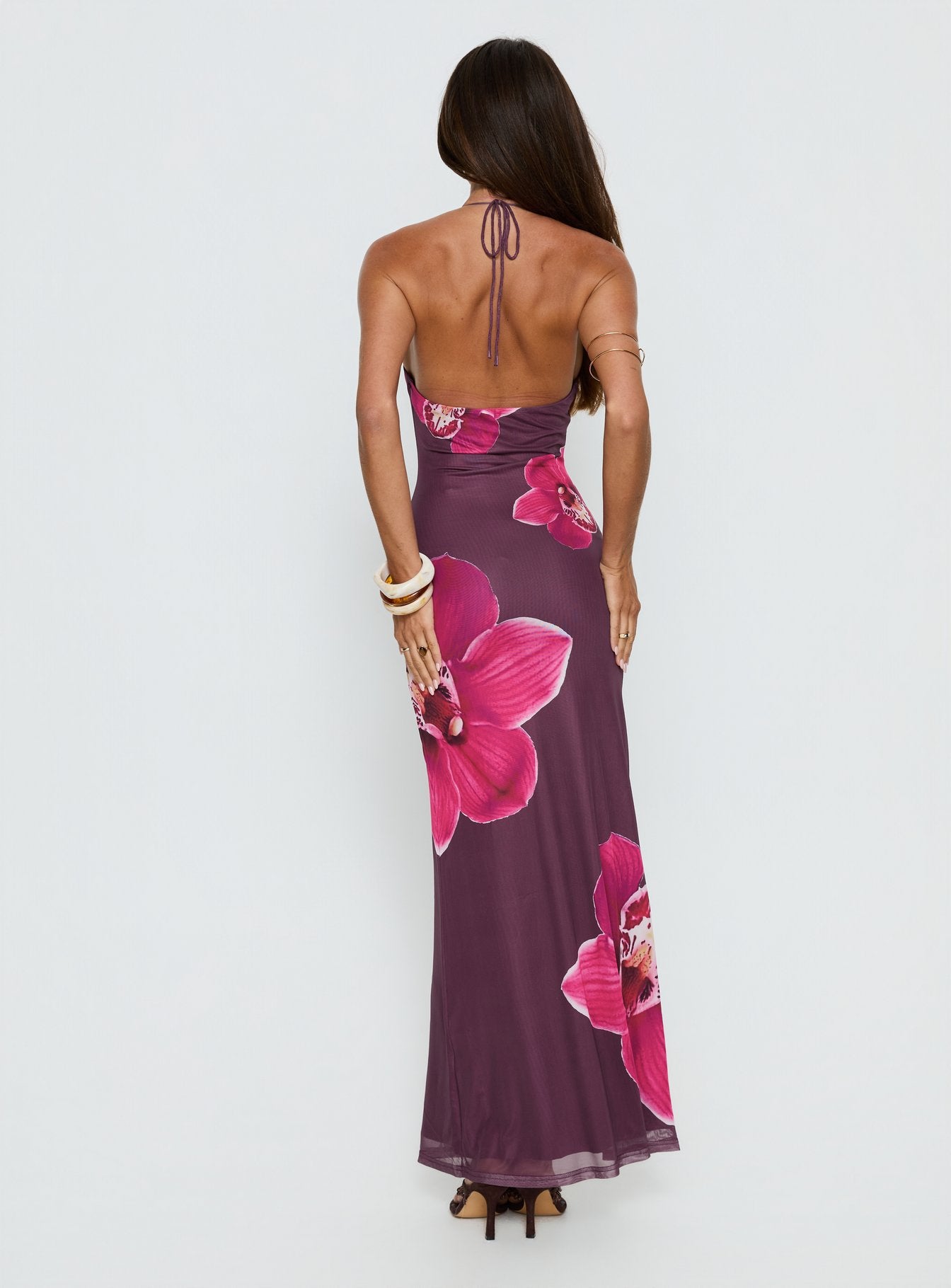 Kamina Beaded Halter Maxi Dress | Plum Floral | Womens
