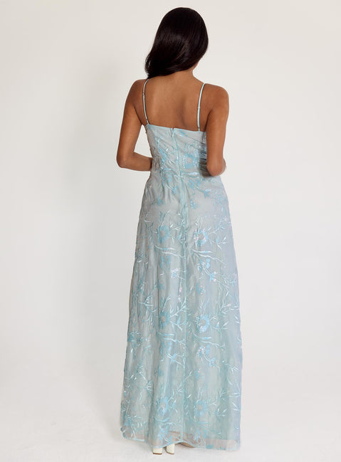 Believe In Love Embroidered Maxi Dress Blue | Princess Polly Believe In Love Embroidered Maxi Dress Blue | Princess Polly