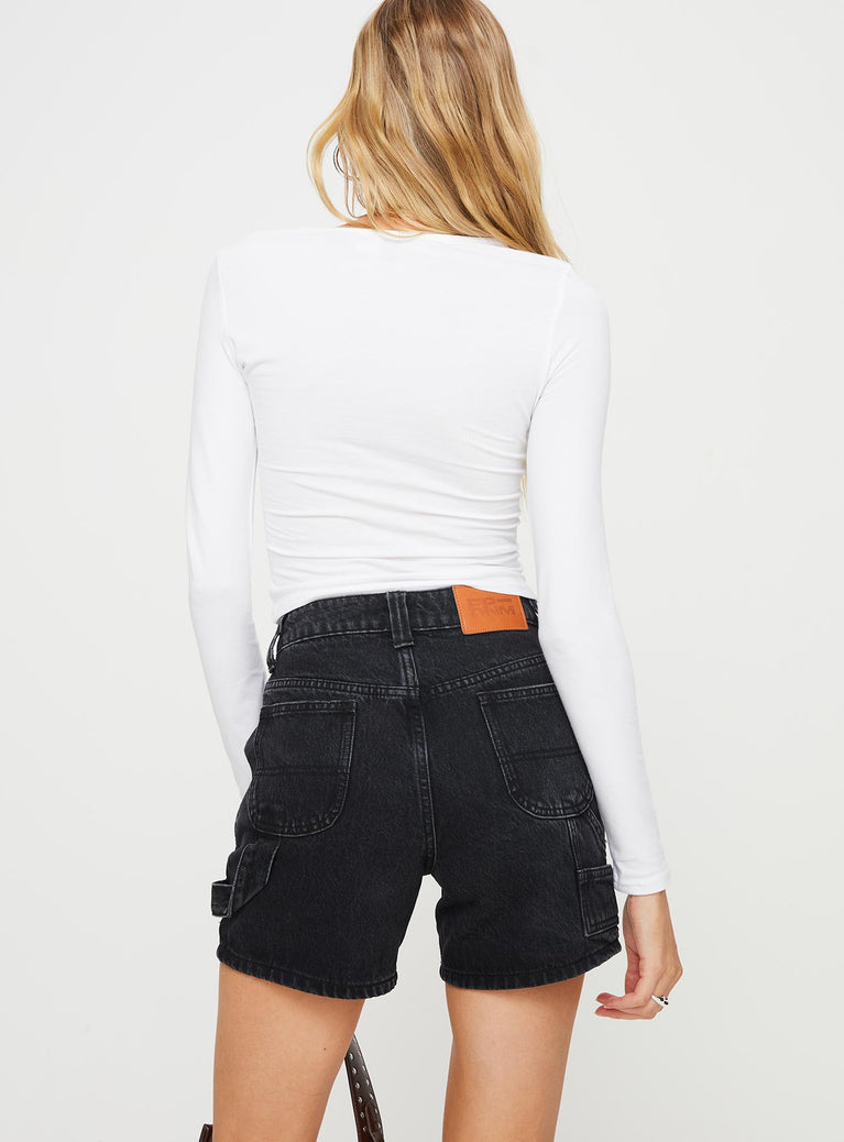 Katie High Rise Crossover Denim Shorts - Washed Black