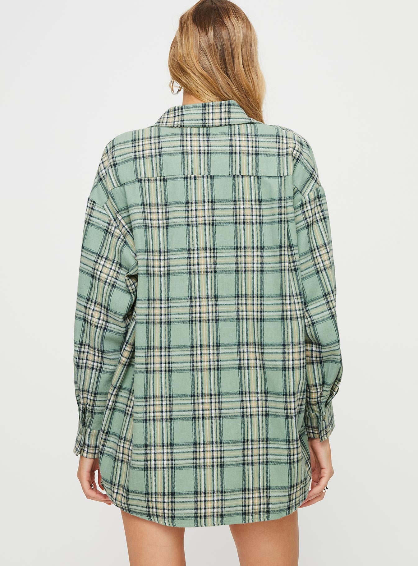 product Princess Polly Three Fourth Sleeves High Neck  Tollen Shirt Dark Green Check