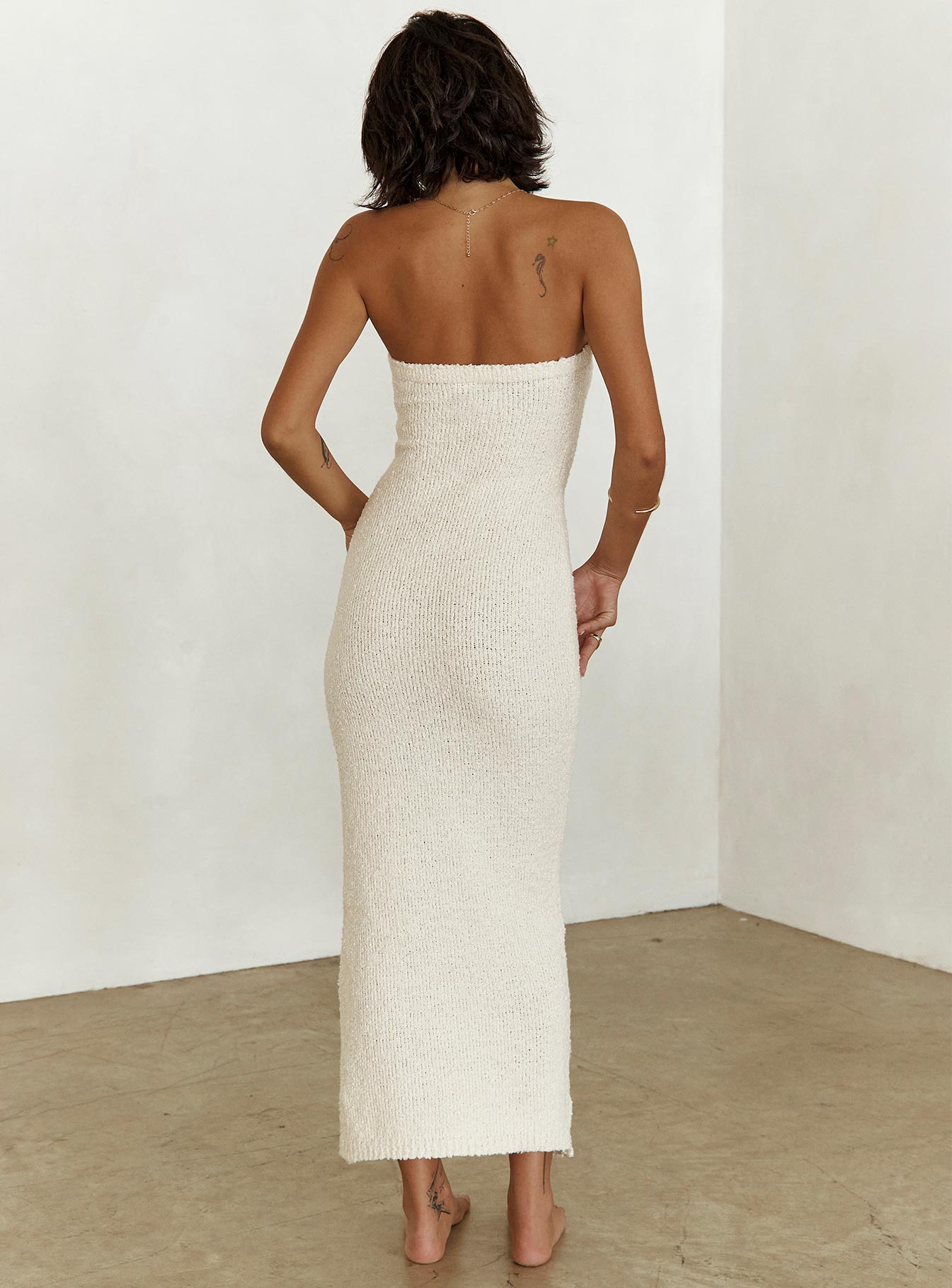 cream boucle dress Cloud Strapless Boucle Maxi Dress Cream