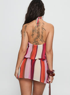 Veloria Halter Mini Dress Pink Stripe