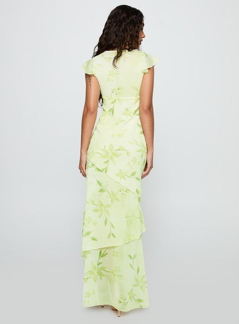 Been Away Frill Maxi Dress Green Multi | Princess Polly Been Away Frill Maxi Dress Green Multi | Princess Polly