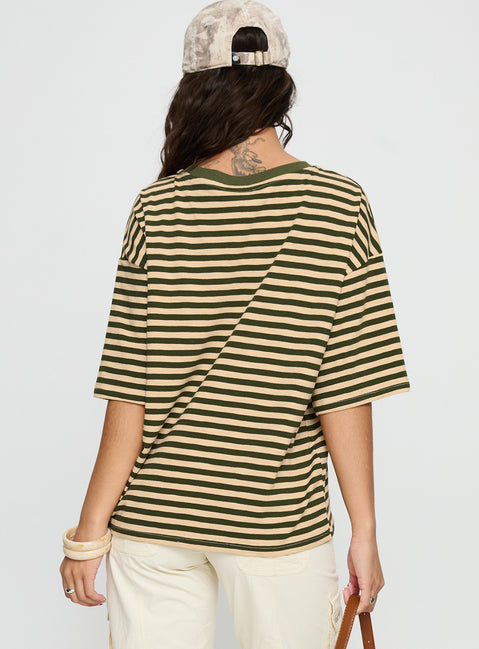 Settle Down Short Sleeve Top Green / Cream Stripe
