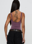 back view of model wearing Princess Polly Off Stage Bodysuit Purple Sleeveless 