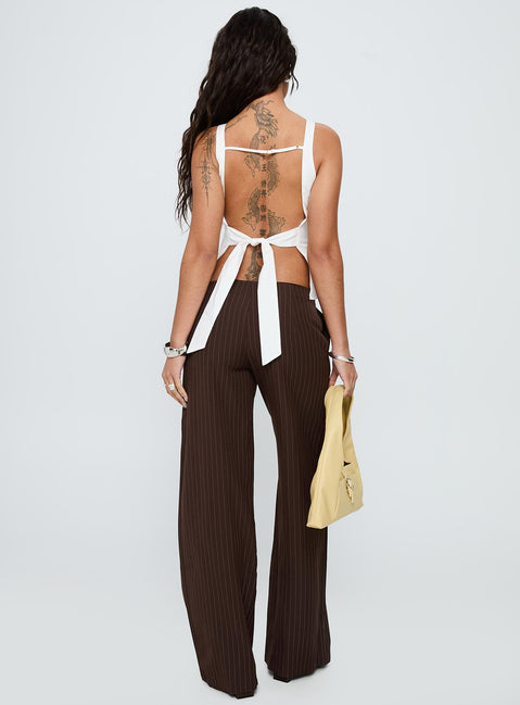 Khane Low Rise Wide Leg Pant Brown Pinstripe Tall