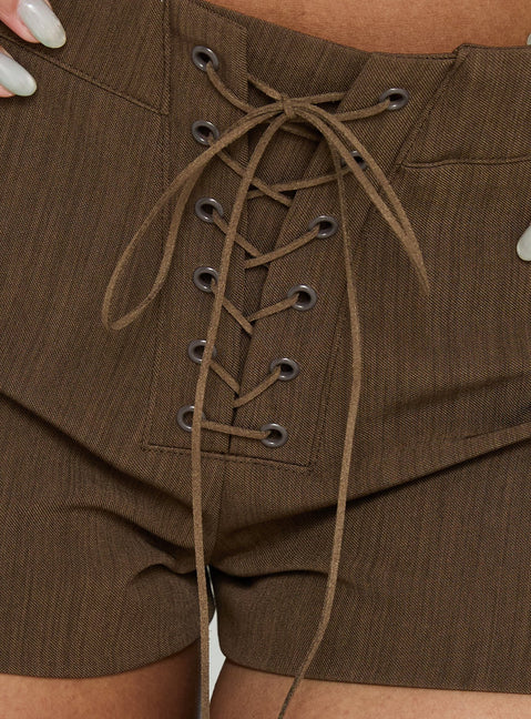 Sofii Tie Front Tailored Shorts Brown