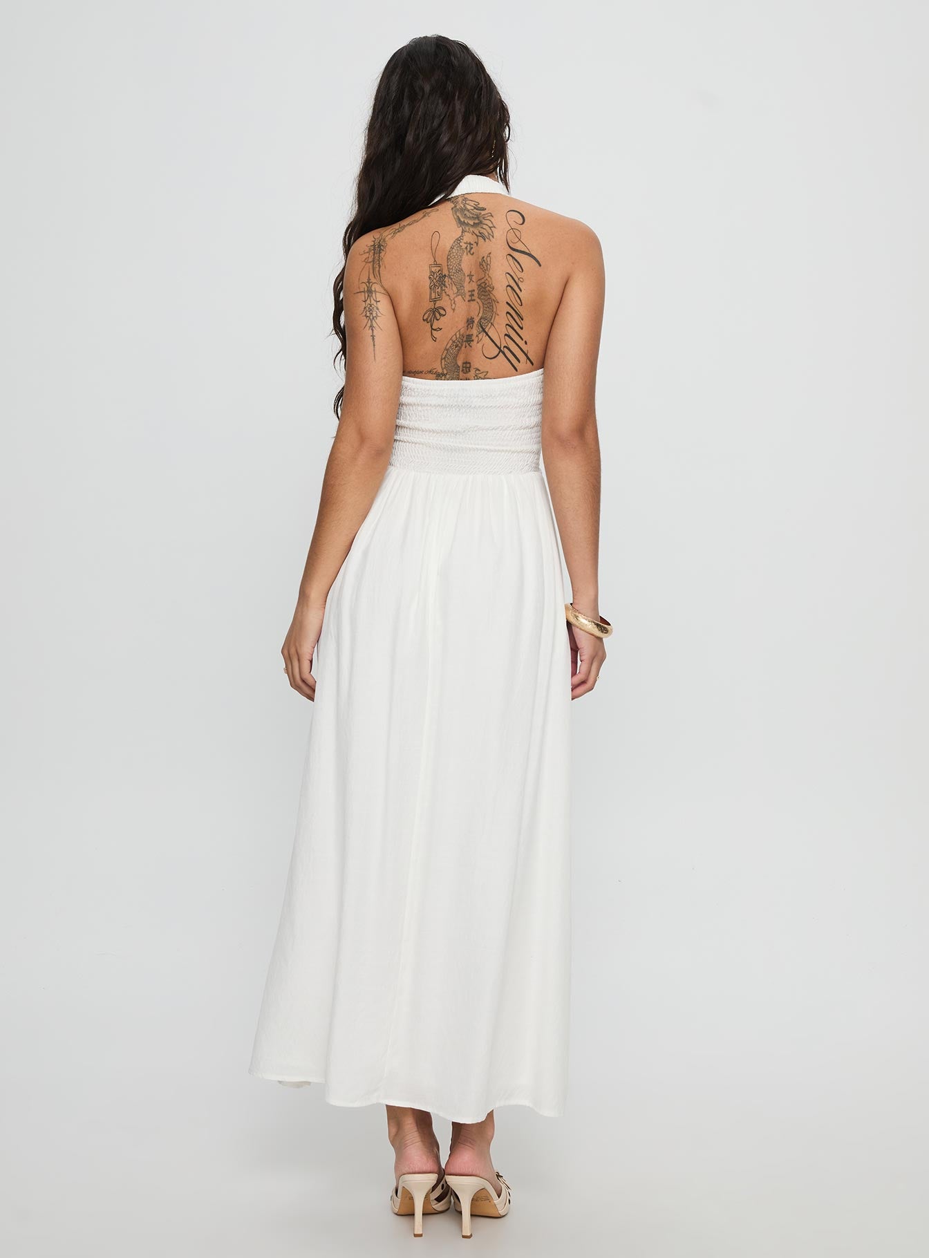Jozefine Halter Ruched Maxi Dress White