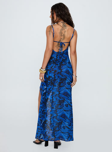 What A Thrill Split Detail Maxi Dress Blue Multi