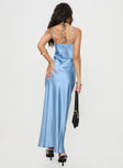 Blue maxi dress Slim fitting, adjustable shoulder straps, v neckline, invisible zip fastening along side