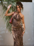   front view of model wearing Princess Polly Eleganza Maxi Skirt Leopard Petite Maxi 