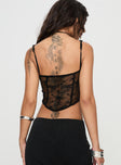 Black Lace crop top Adjustable shoulder straps, sweetheart neckline, curved hem