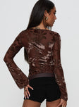 Meant To Be Mesh Long Sleeve Top Brown Floral