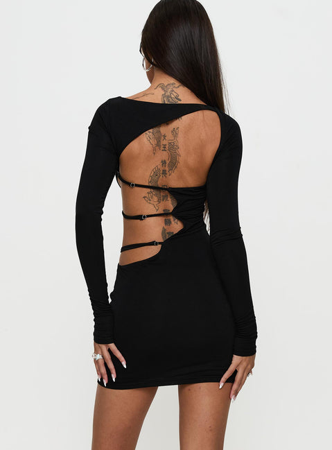 Rowin Long Sleeve Cut Out Mini Dress Black | Princess Polly Rowin Long Sleeve Cut Out Mini Dress Black | Princess Polly