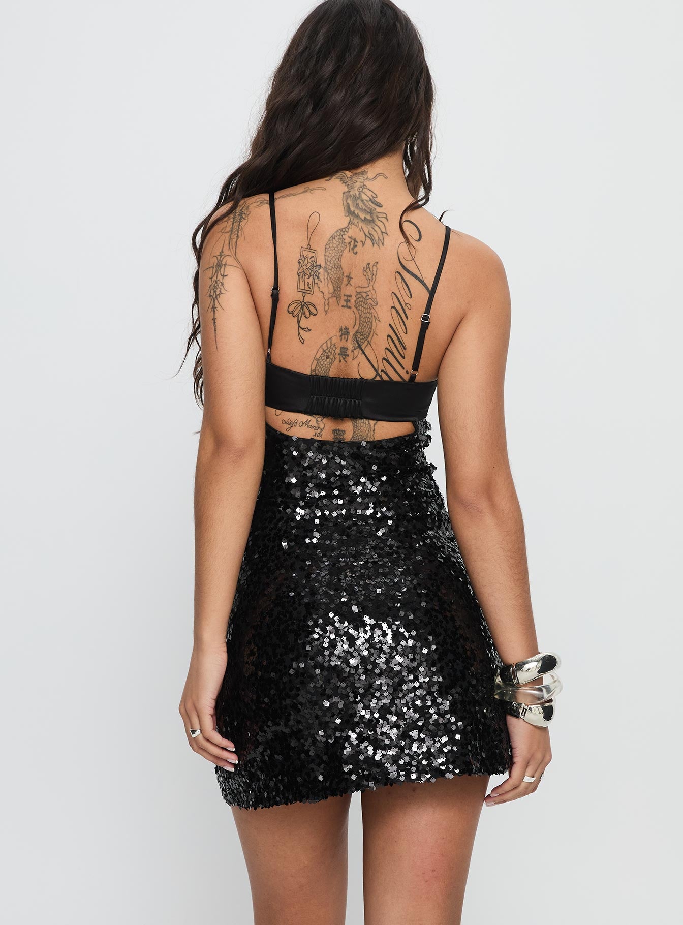 Alishia Satin Sequin Corset Mini Dress Black | Princess Polly Alishia Satin Sequin Corset Mini Dress Black | Princess Polly