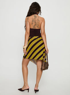 back view of model wearing Princess Polly Sherry Midi Skirt Stripe Retro Yellow Midi Skirts 