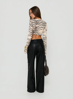 Crafted from Agazia No Waist Faux Leather Low Rise Straight Pants Washed Black womens-regular-pants in low-rise back view of model wearing Princess Polly