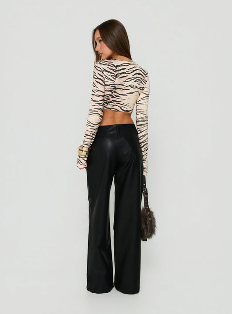 Crafted from Agazia No Waist Faux Leather Low Rise Straight Pants Washed Black womens-regular-pants in low-rise back view of model wearing Princess Polly