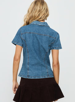 Ellix Button Up Top Blue Denim