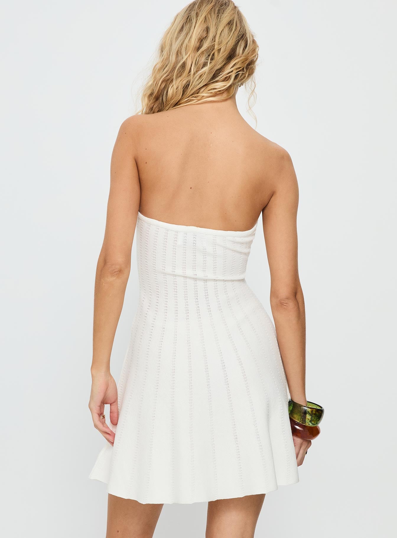 princess polly white knit dress Princess Polly Brownhall ribbed knit flared sleeve open tie back mini dress in beige