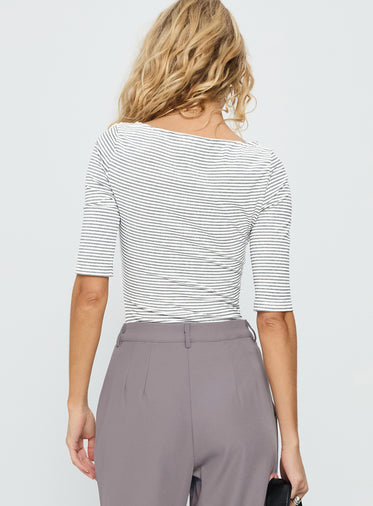 Here One Moment 3/4 Sleeve Bodysuit Black / White Stripe