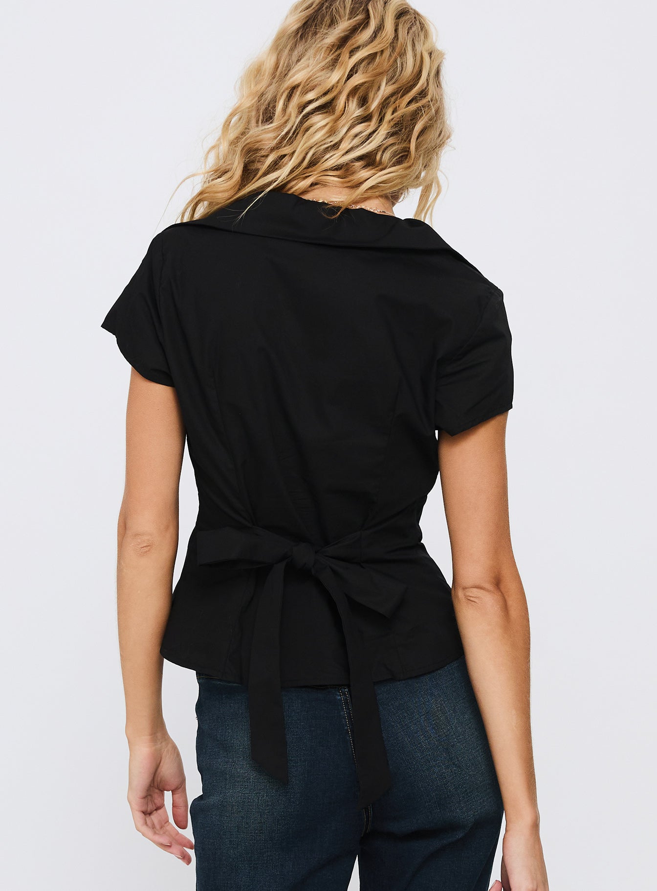 Akiyo Button Up Blouse Top Black