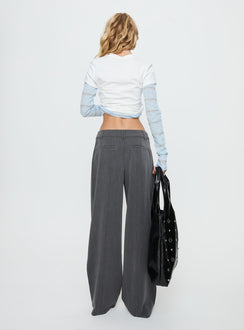 back view of model wearing Princess Polly Sarito Low Rise Straight Leg Pants Grey Mid Rise Pants 