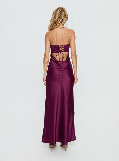 open lace back dress Rozelle Strapless Maxi Dress Currant