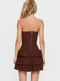 Valentia Tiered Mini Dress Chocolate