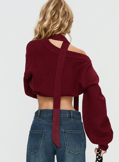 Ruthi Scarf Off Shoulder Knit Sweater Burgundy