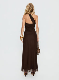 Ainslea Halter Scarf Maxi Dress Dark Brown