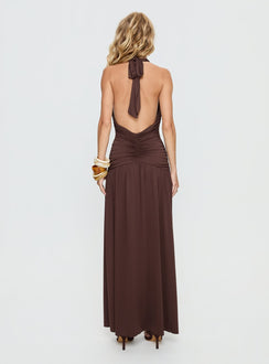 Diona Halter Ruched Maxi Dress Brown