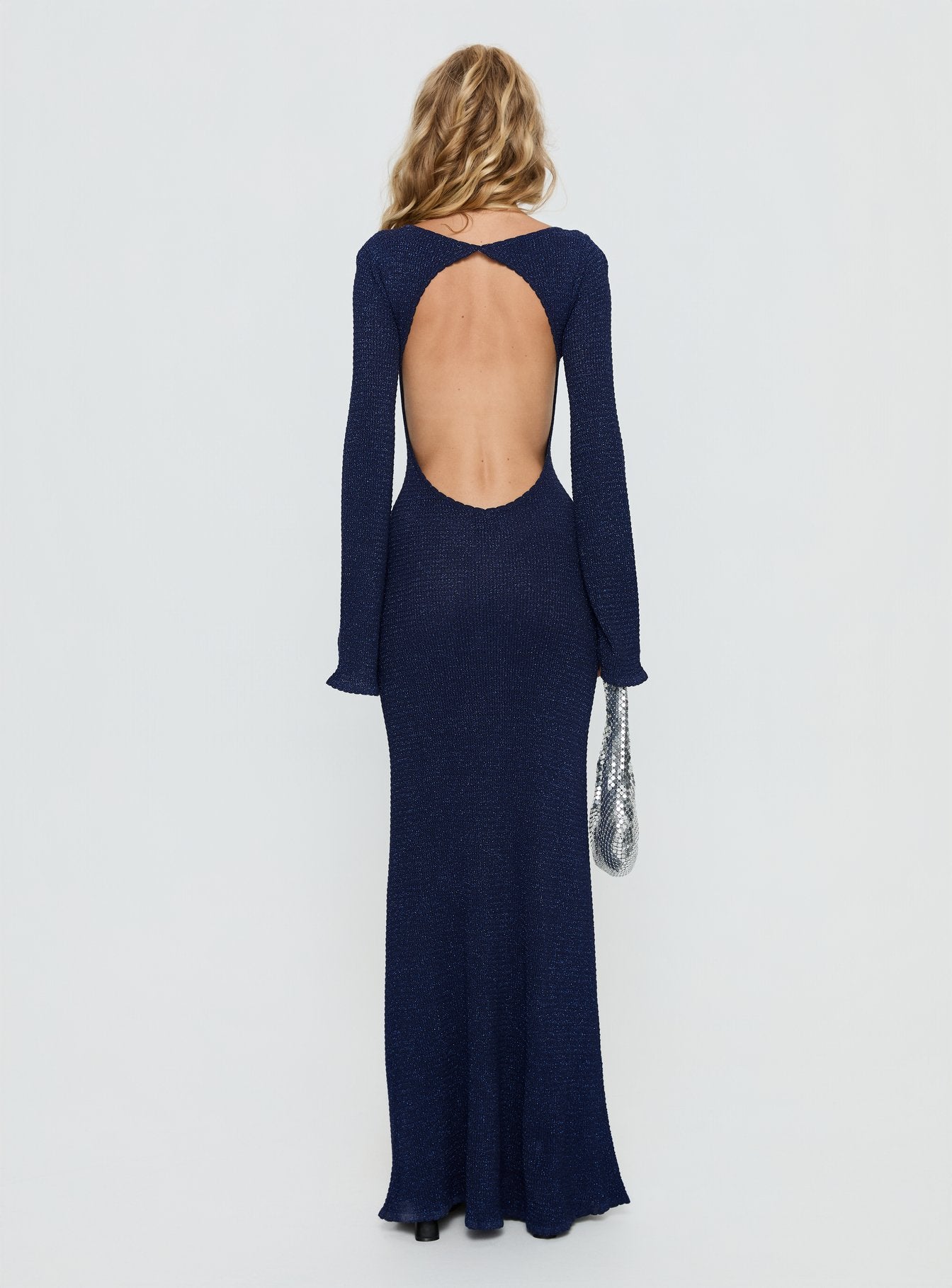 Rhapsody Long Sleeve Knit Maxi Dress Navy