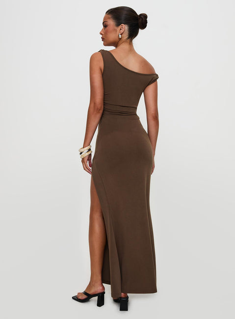 Rios One Shoulder Maxi Dress Brown | Princess Polly Rios One Shoulder Maxi Dress Brown | Princess Polly