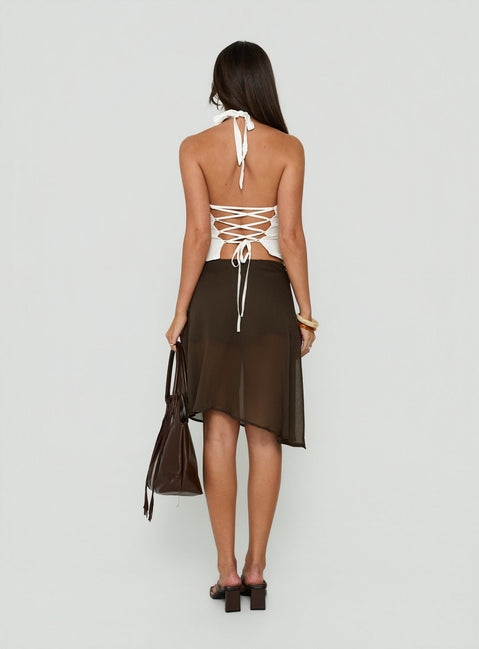 Eliodora Layered Sheer Midi Skirt Brown