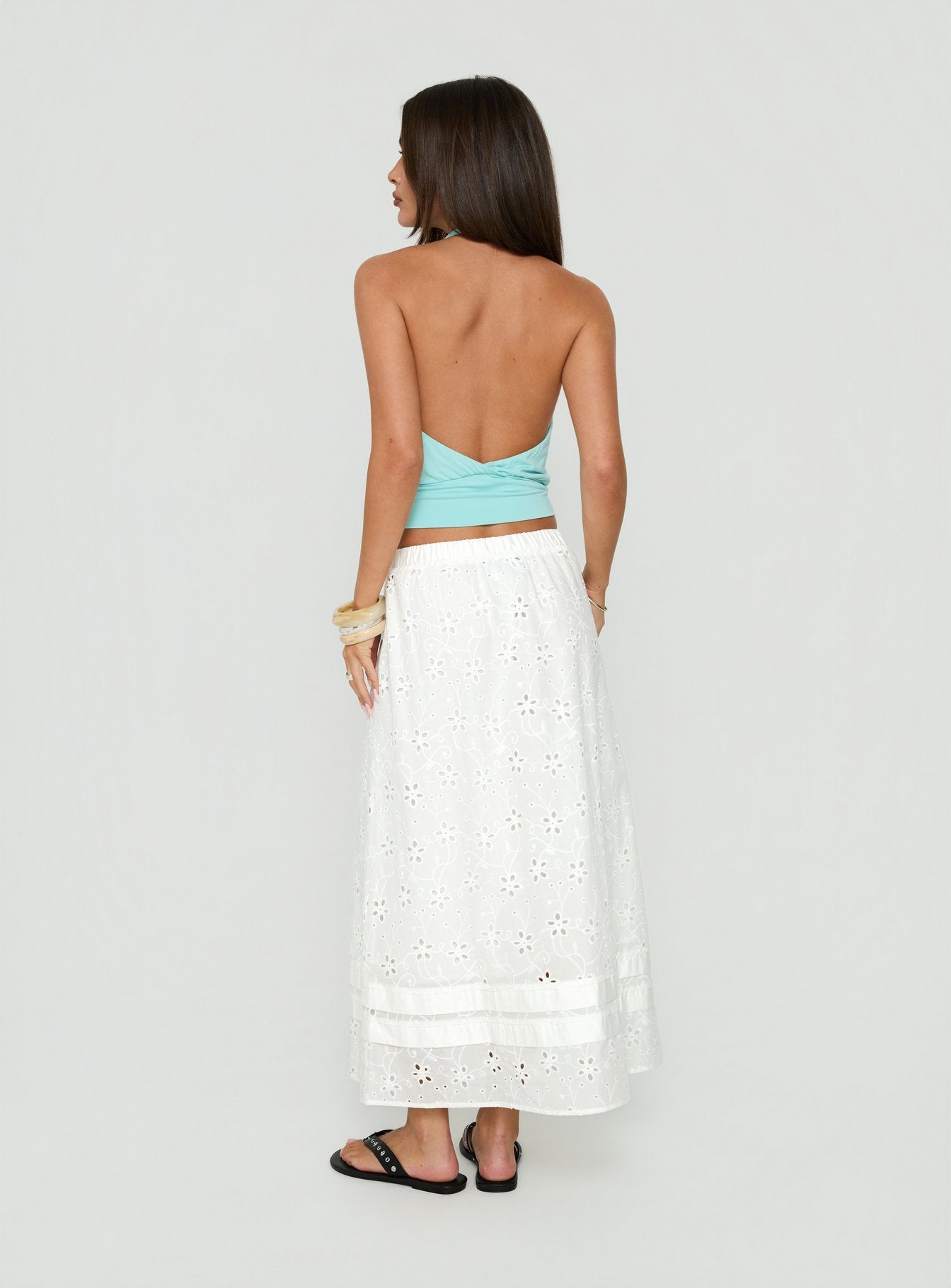Isolie Tiered Maxi Skirt White Anglaise