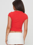 back view of model wearing Princess Polly Texas Baby Tee Red Short Sleeves Crew Neck 