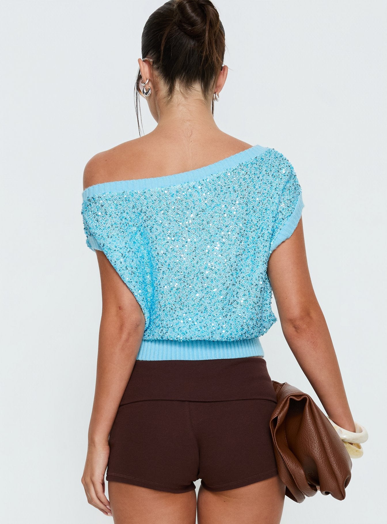 Marysa Sequin Knit Blouson Top Blue