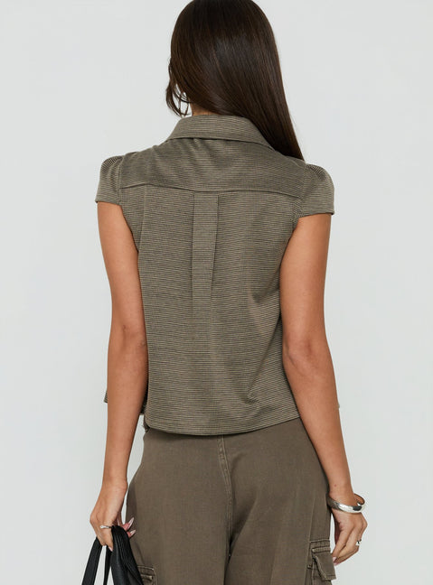 Lionetta Cap Sleeve Tweed Top Brown