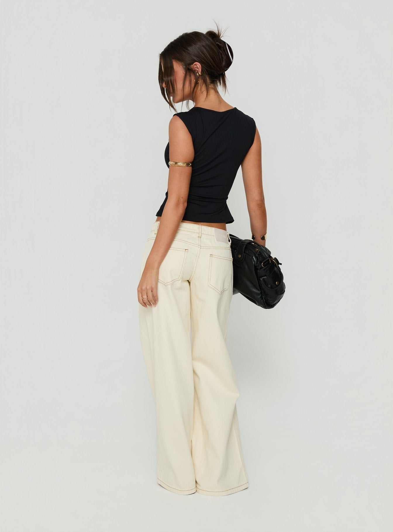 Picco Ultra Low Rise Wide Leg Jeans Cream