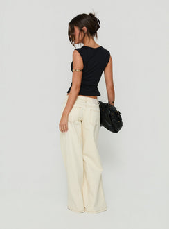 Picco Ultra Low Rise Wide Leg Jeans Cream