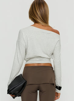 Ashlinn Off Shoulder Long Sleeve Drapey Top Grey Marle