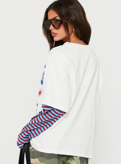 Enjoy The Sunshine Layered Long Sleeve Graphic Tee White / Blue Stripe