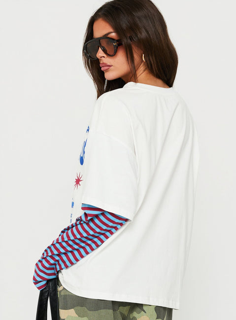 Enjoy The Sunshine Layered Long Sleeve Graphic Tee White / Blue Stripe