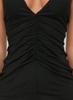 Aliciya Ruched Halter Mini Dress Black