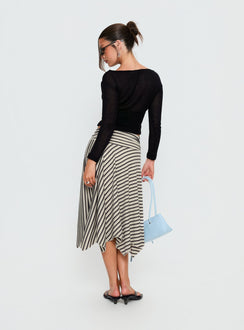 back view of model wearing Princess Polly Cobee Asymmetrical Midi Skirt Multi Stripe Midi Skirts 