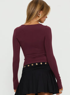 Angele Long Sleeve Keyhole Top Plum