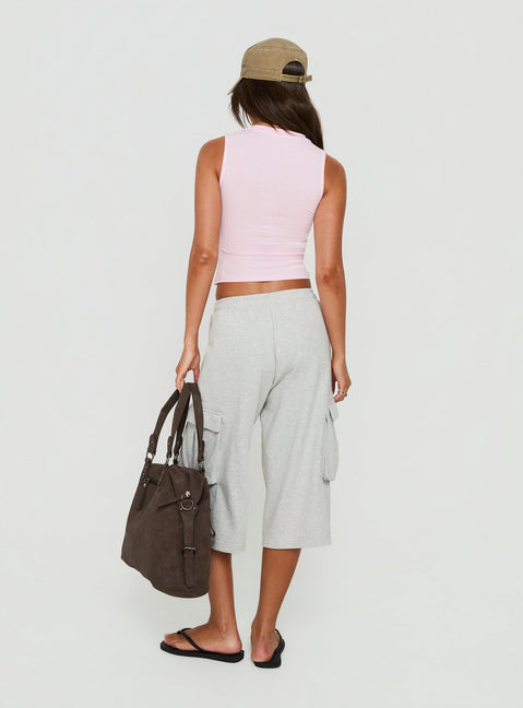 Harleah Wide Cargo Fleece Shorts Grey Marle